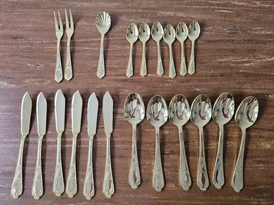 SBS Besteck Solingen 23 24 Karat hartvergoldet, 21 Teile - Bild 1 von 4