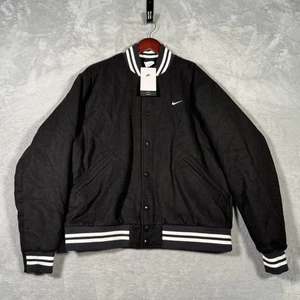 Nike Jacket Mens Medium Black Varsity Bomber Loose Fit Authentics DQ5010-010 - Picture 1 of 10