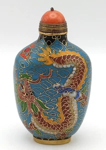 Hermosa botella de tabaco Cloisonne de arte chino colorido dragón - Imagen 1 de 11