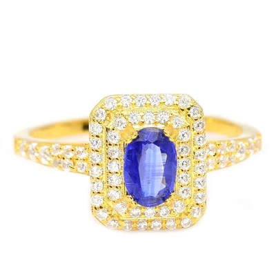 ANILLO PLATA ESTERLINA 925 NATURAL AZUL OVALADO CIANITA PIEDRAS PRECIOSAS Y CIRCONITA BLANCA TALLA 7 Foto 1 de 4