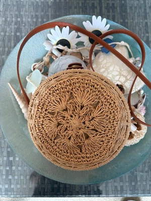 Mini Minimalist Straw Bag Snap Button - Image 1 of 3