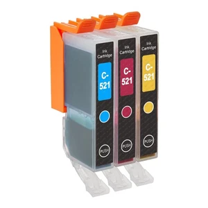 3 C/M/Y Ink Cartridges to replace Canon CLI-521 non-OEM / Compatible for PIXMA - Picture 1 of 5