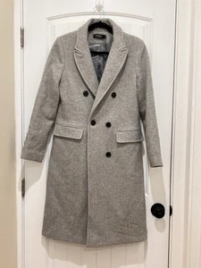 LAUREN RALPH LAUREN Size 8 Gray Wool Herringbone Double Breasted Coat Lined - Picture 1 of 12