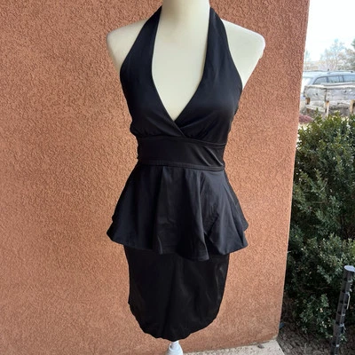 复古温莎黑色挂脖裙连衣裙正式奇思戈特鸡尾酒尺寸 3 S — 第 1/4 张图片