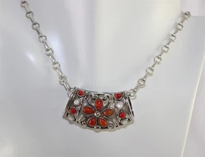 SK Thailand Sterling Silver Coral & MOP Slide Pendant 18" Chain Necklace - Picture 1 of 6