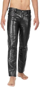 Pantalones de cuero para hombre Pantalones de mezclilla de bolsillo real Estilo motociclista Hombres Pantalones y negros 79 - Imagen 1 de 5