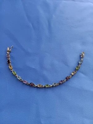 Pulsera vinculada vintage de plata de ley 925 con piedras preciosas multicolores Foto 1 de 4