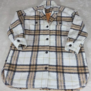 Old Navy Wolljacke weiß kariert Knopfleiste Taschen gefüttert XL belüftet Seiten Kragen - Bild 1 von 8