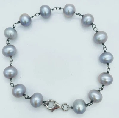 Cultured Pearl Bracelet Light Silver Gray 925 Sterling NWOT Beautiful Luster - Image 1 of 4