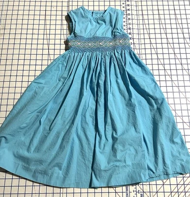 Rare Editions Girls Size 7 Blue Floral Toile Smocked Dress - Image 1 of 4