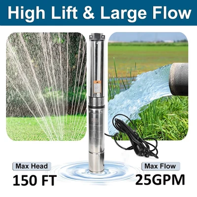 IMESHBEAN 1/2HP 4" Deep Well Submersible Pump 1500GPH 150FT head Stainless Steel 220-240V