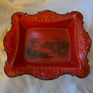RARO piatto smerlato anni 1830 William Adams rosso chinoiserie transferware 31x26 cm - Foto 1 di 22