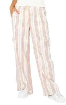 Pantalones cargo Roxy para mujer a rayas con bolsillos, rosa, talla L Foto 1 de 4