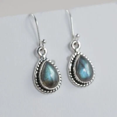 Pendiente de plata de ley 925 con piedras preciosas de labradorita joyería del viernes negro MP-1315 Foto 1 de 4