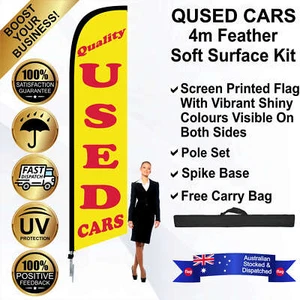QUALITY U SED CARS Yellow 4m Feather Flag/Banner Kit with Spike *Windless - Picture 1 of 10