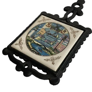 VTG Cape Cod Massachusetts Tile Trivet Cast Metal Framed Travel Souvenir Japan - Picture 1 of 5