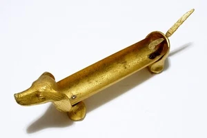 Dachshund Dog Cracker Serving Dish Tail Knife Spreader MCM Gold Tone Metal Vtg. - Picture 1 of 6