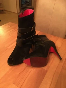 Ausgefallene Peep Toe Stiefelette Ankles Veloursoptik rote Sohle High Heels 37 - Bild 1 von 3