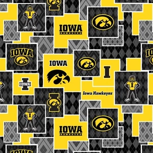 University of Iowa Cotton Fabric-Iowa Hawkeyes Argyle Boxes-1371 - Picture 1 of 1