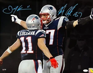 Julian Edelman Rob Gronkowski Patriots Dual Signed Spotlight 16x20 Photo JSA - Picture 1 of 1
