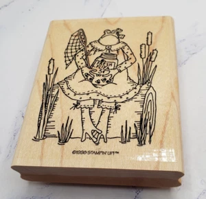 Stampin Up Frog On Log Selling Fresh Flies Scene Wood Mounted Rubber Stamp - Picture 1 of 7