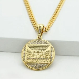 Men's 24" Stainless-Steel.last dinner Pendant,Cuban Chain*Gold plated Box - Picture 1 of 3