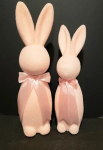 New Set of Flocked Light Pink Easter Bunny Rabbits 16" & 18.5" - Picture 1 of 3