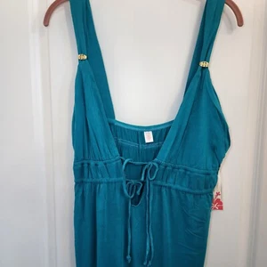 Tropical Escape Maxi Sundress Swimsuit Coverup Turquoise Blue Sz XL VTG - Picture 1 of 13