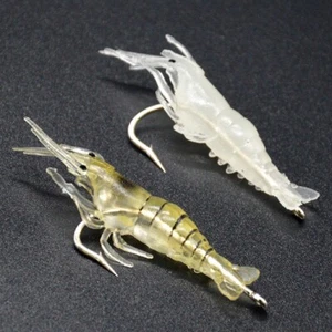 50Pcs Shrimp Silicone Luminous Prawn Biomimetic Lures Bait Fishing Hooks - Picture 1 of 15