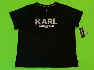 New KARL LAGERFELD Women’s Short Sleeve T-Shirt Size 2XL Black w/Silver, White