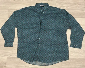 Vintage 90s Todays News Button Down Shirt Paisley Blue Pattern Western Look 2XL - Picture 1 of 9