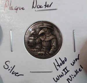 HOBO Plague Doctor Hecho de un REAL WWII Plata Níquel FIRMADO Pájaro Hombre Máscara Ratas - Imagen 1 de 2