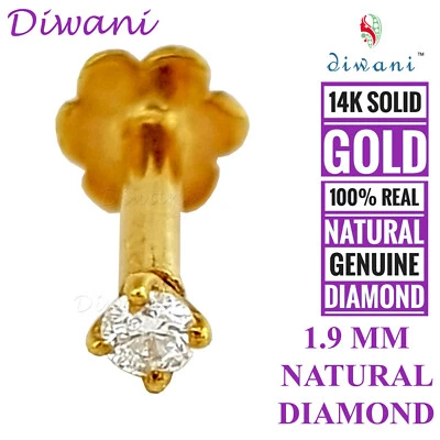 1.9mm Echt I Diamant Solitaire Hochzeit Nase Lippe Schraube Piercing Nieten Ring - Bild 1 von 4