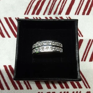 Size 7 Sterling Double Row Band Ring Made With Zirconia From Swarovski (417) - Picture 1 of 11