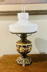 Antique Art Nouveau Majolica Oil Lamp Table Lamp - Picture 1 of 15
