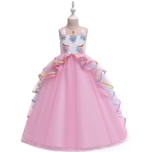 Layered Beaded Tulle Dress Flowers Wedding Bow Formal Girl Princess 3-13 Years - Picture 1 of 28