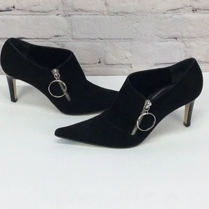 Sergio Rossi Ankle Booties Women's 35.5 US 5.5 Black Suede Pointed Toe Academia - Picture 1 of 12