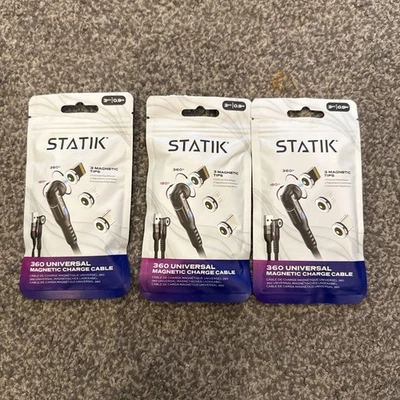 3 pack Statik 360 Cable Rotating Phone Charger Made of Durable Nylon Braid Fast - Image 1 of 3