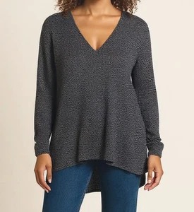 INC 90's Womens Sm Long Sleeve V-Neck Black Sparkly Metallic Flowy Holiday Top - Picture 1 of 9