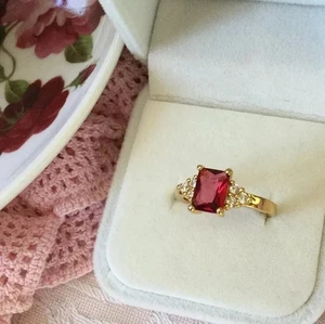 3.45 Ct Emerald Cut Ruby & Diamond Wedding Ring 14K Solid Yellow Gold - Picture 1 of 5