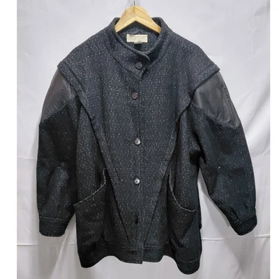 Bryant Park винтажный шерсти пальто с кожаной отделкой рукава серый  - Изображение 1 из 4