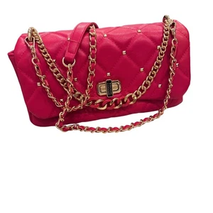 Bagley Mischka Red Quilted Studded Chain Shoulder Bag Purse 10x5.5x3 EUC - Picture 1 of 11