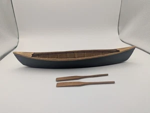 VTG Handmade Wooden Canoe Model w/ Oars 11" Miniature Boat Decor Native Style - Picture 1 of 9