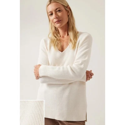 Suéter Athleta Hanover Refinado Cuello en V Tejido Mezcla de Lana Para Mujer L Magnolia Blanco Foto 1 de 4
