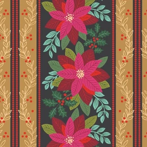 All is Bright fabric Stuart Hillard Christmas Poinsettia Table Runner Fabric - Picture 1 of 1