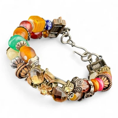 Pulsera artesanal multicolor de vidrio con cuentas/troll en doble alambre estilo boho Foto 1 de 4