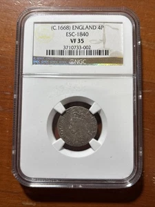England 1668 Charles II - 4 Pence Silver Groat - NGC VF 35 - ESC-1840 - Picture 1 of 4