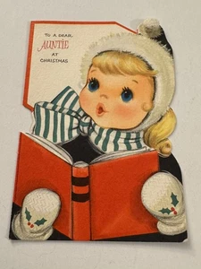 Vintage Grußkarte Weihnachten Tante Tante Mädchen Singbuch G9 - Bild 1 von 3