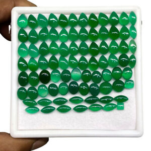 84 Pcs Natural Green Onyx Cabochon Untreated Gemstones Wholesale Lot 156.40 Cts