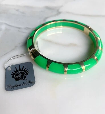PULSERA BRAZALETE Angelique de Paris RESINA VERDE NEÓN Placa Dorada - Nuevo Con Etiquetas Foto 1 de 4